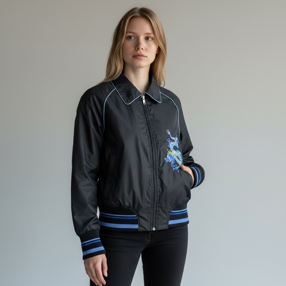 Anky Technical Casuals Dragon Embroidered Bomber Jacket Size 10